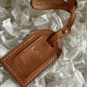 AUTHENTIC Louis Vuitton Tan Leather Luggage Tag